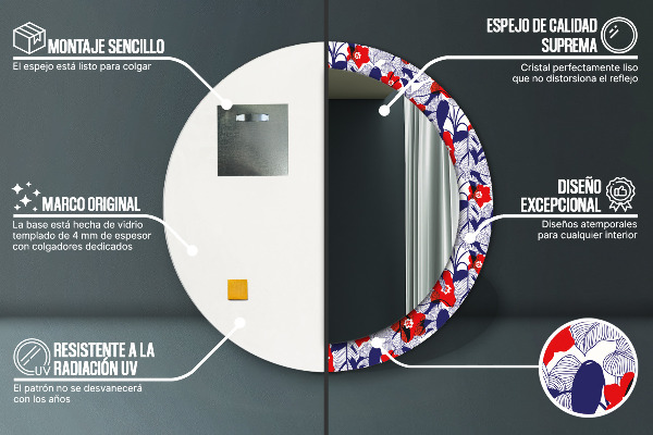 Decoratiuni perete cu oglinda Filodendron și flori roșii