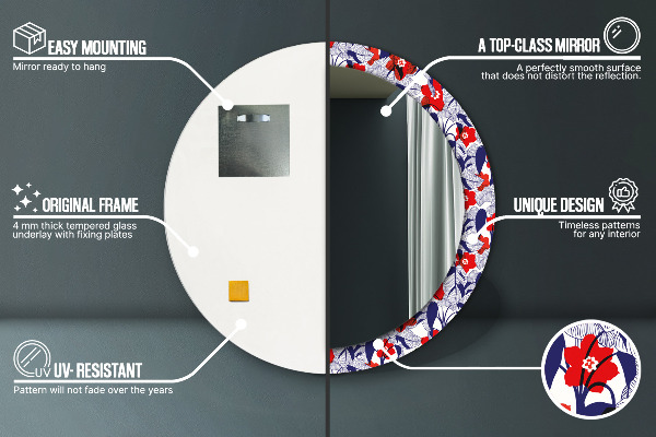 Decoratiuni perete cu oglinda Filodendron și flori roșii