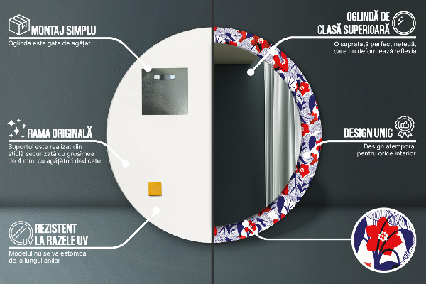 Decoratiuni perete cu oglinda Filodendron și flori roșii