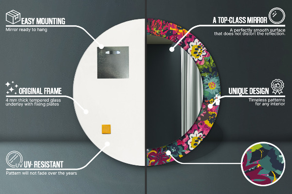 Oglinda rotunda rama cu imprimeu Flori pictate manual