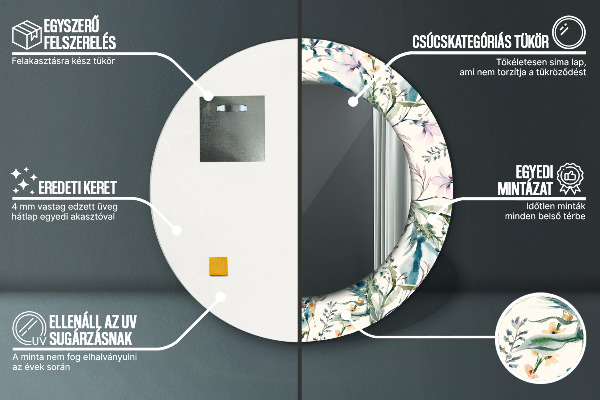 Oglinda cu decor rotunda Flori de acuarelă