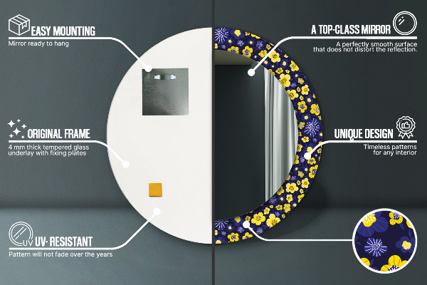 Oglinda rotunda rama cu imprimeu Flori mici dulci