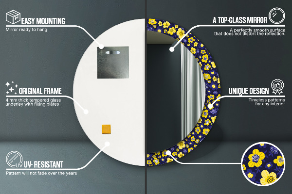 Oglinda rotunda rama cu imprimeu Flori mici dulci
