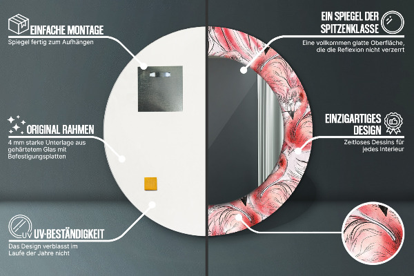 Oglinda rotunda rama cu imprimeu Model de flăcări