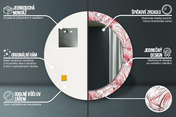 Oglinda rotunda rama cu imprimeu Model de flăcări