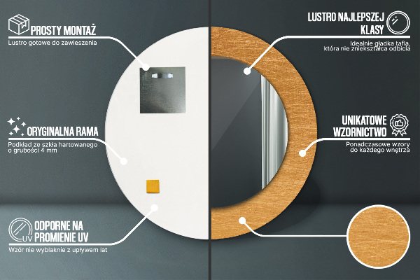 Oglinda rotunda rama cu imprimeu Suprafață metalică