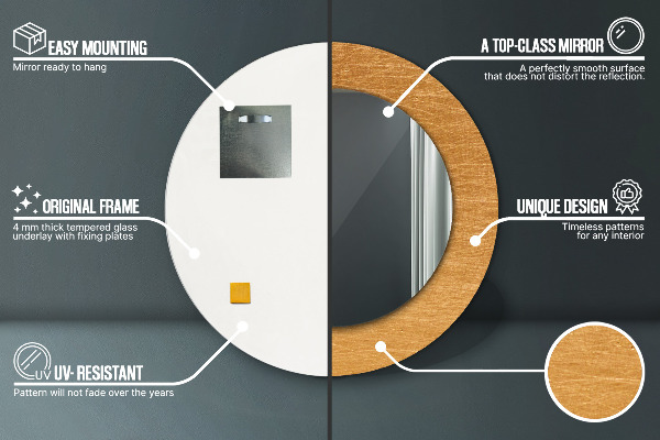 Oglinda rotunda rama cu imprimeu Suprafață metalică