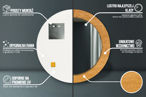 Oglinda rotunda rama cu imprimeu Suprafață metalică