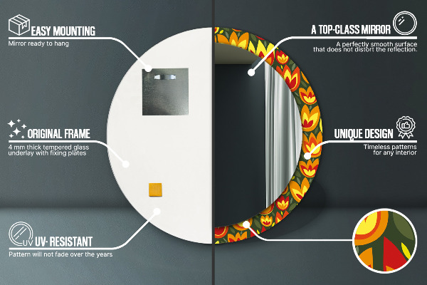 Oglinda rotunda imprimata Lalele retro