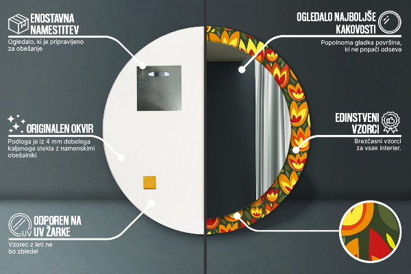 Oglinda rotunda imprimata Lalele retro