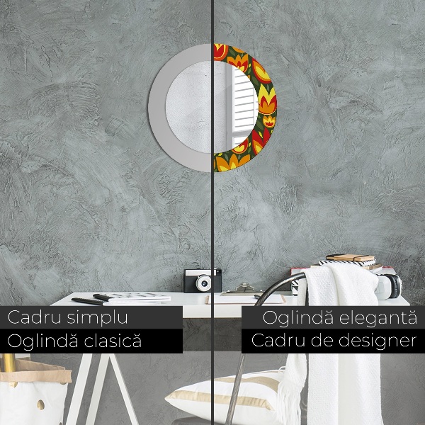 Oglinda rotunda imprimata Lalele retro