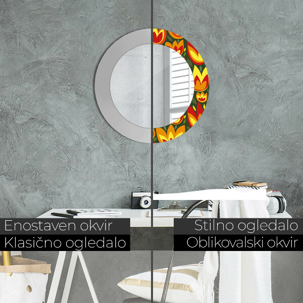 Oglinda rotunda imprimata Lalele retro