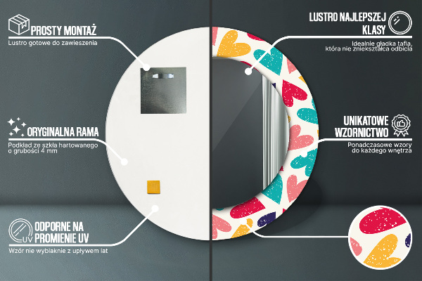 Oglinda cu decor rotunda Inimi colorate