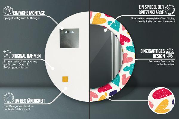 Oglinda cu decor rotunda Inimi colorate