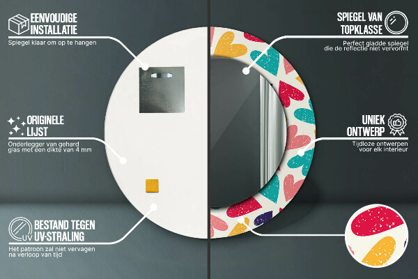 Oglinda cu decor rotunda Inimi colorate