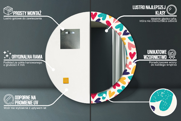 Oglinda cu decor rotunda Inimi colorate