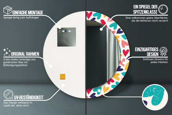 Oglinda cu decor rotunda Inimi colorate