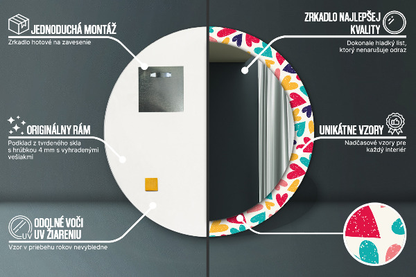 Oglinda cu decor rotunda Inimi colorate