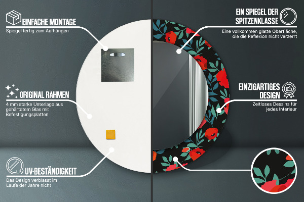 Oglinda cu decor rotunda Semințe de mac roșu