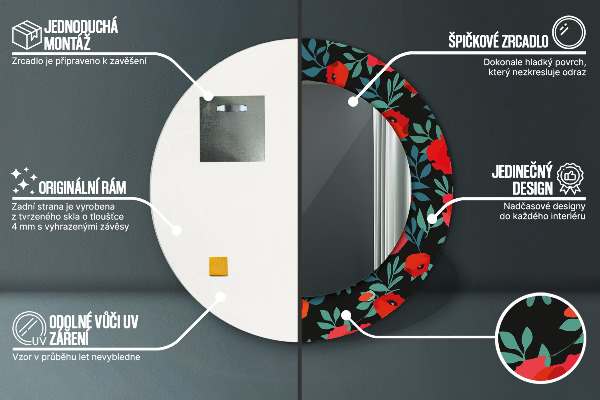 Oglinda cu decor rotunda Semințe de mac roșu