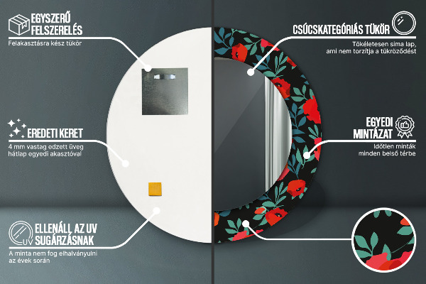 Oglinda cu decor rotunda Semințe de mac roșu