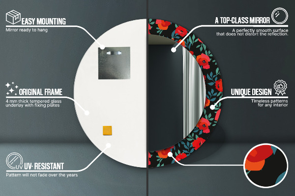 Oglinda cu decor rotunda Semințe de mac roșu