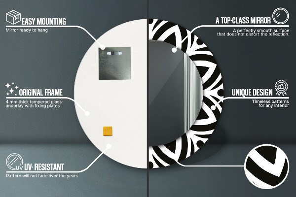 Oglinda rotunda rama cu imprimeu Ornament geometric negru