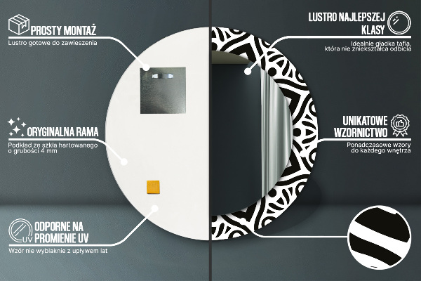 Oglinda rotunda rama cu imprimeu Ornament geometric negru