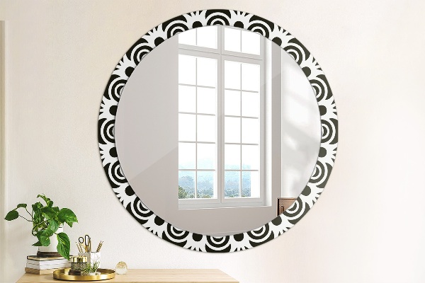 Oglinda rotunda rama cu imprimeu Ornament geometric negru