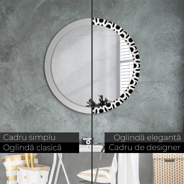 Oglinda rotunda rama cu imprimeu Ornament geometric negru