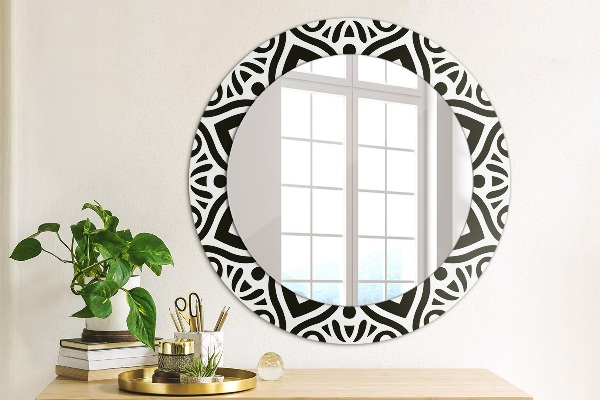 Oglinda rotunda rama cu imprimeu Ornament geometric negru
