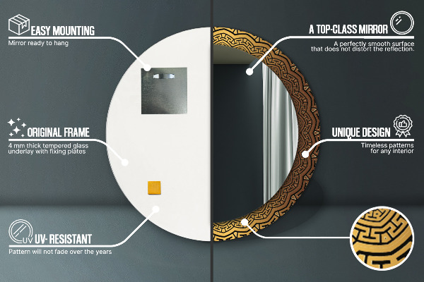 Oglinda rotunda rama cu imprimeu Ornament grecesc