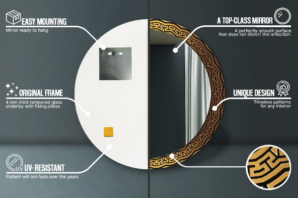 Oglinda rotunda rama cu imprimeu Ornament grecesc