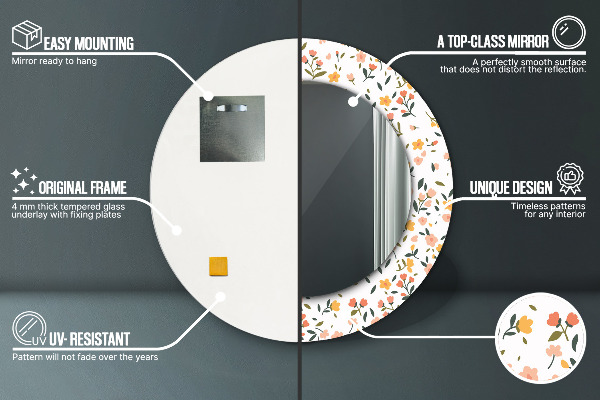 Oglinda rotunda rama cu imprimeu Flori dulci mici