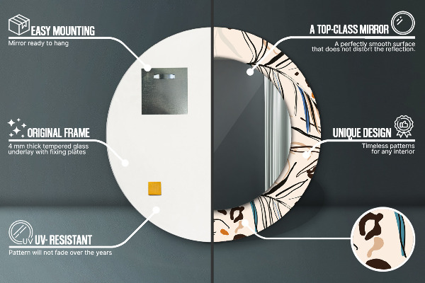 Oglinda rotunda rama cu imprimeu Flori cu un model de junglă