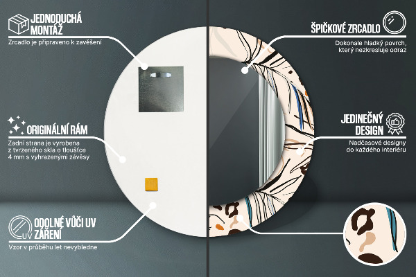 Oglinda rotunda rama cu imprimeu Flori cu un model de junglă