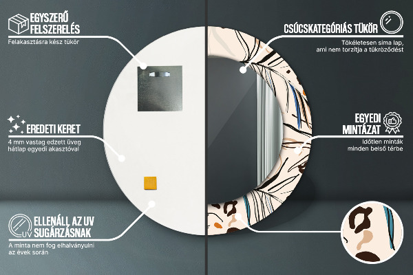 Oglinda rotunda rama cu imprimeu Flori cu un model de junglă