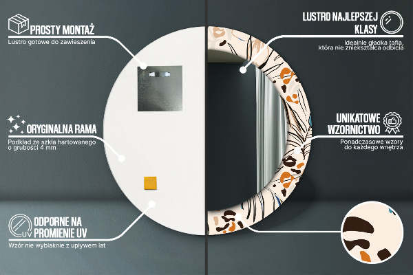 Oglinda rotunda rama cu imprimeu Flori cu un model de junglă