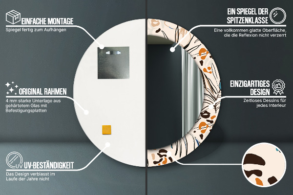 Oglinda rotunda rama cu imprimeu Flori cu un model de junglă