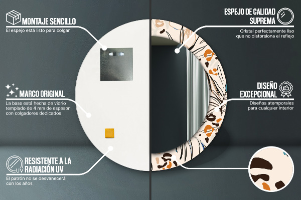 Oglinda rotunda rama cu imprimeu Flori cu un model de junglă