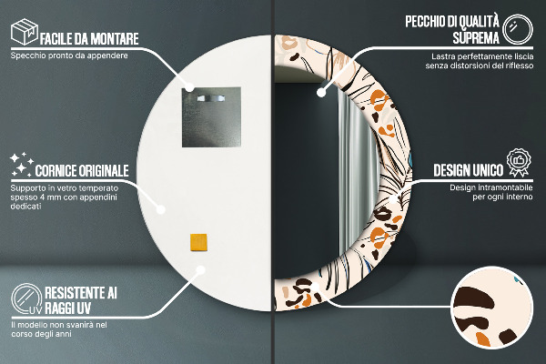 Oglinda rotunda rama cu imprimeu Flori cu un model de junglă