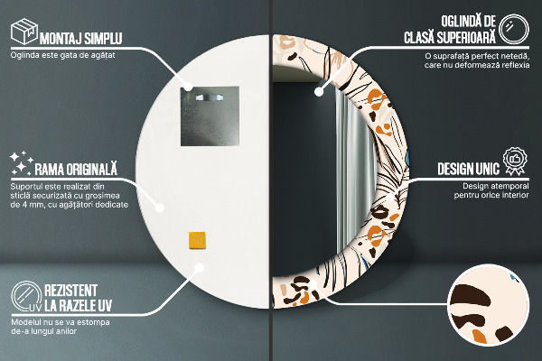 Oglinda rotunda rama cu imprimeu Flori cu un model de junglă