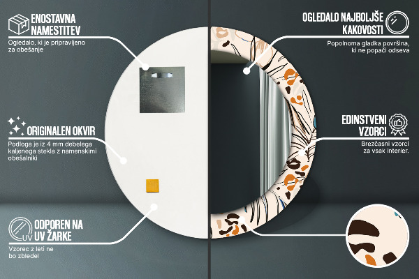 Oglinda rotunda rama cu imprimeu Flori cu un model de junglă