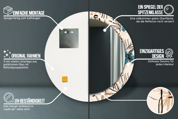 Oglinda rotunda rama cu imprimeu Flori cu un model de junglă