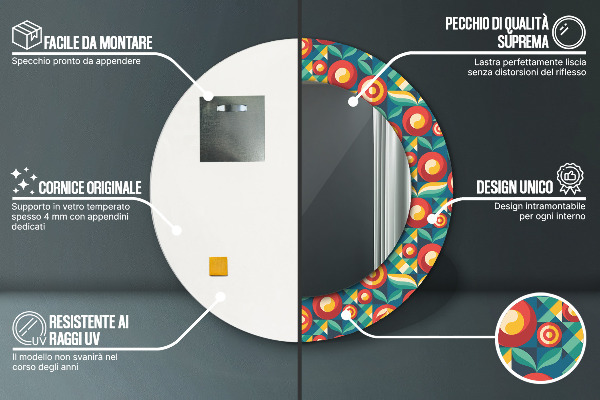 Oglinda rotunda imprimata Fructe și frunze geometrice