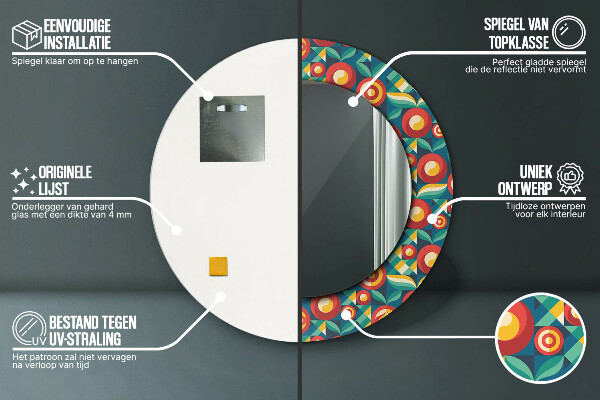 Oglinda rotunda imprimata Fructe și frunze geometrice