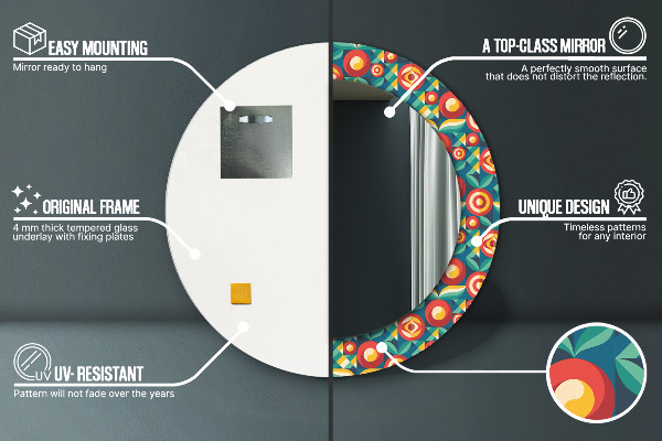Oglinda rotunda imprimata Fructe și frunze geometrice