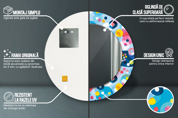 Oglinda rotunda rama cu imprimeu Spini colorați