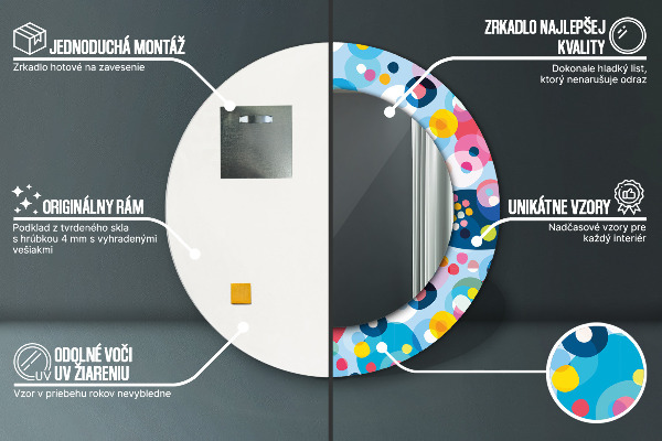 Oglinda rotunda rama cu imprimeu Spini colorați