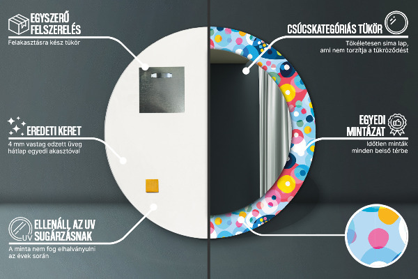 Oglinda rotunda rama cu imprimeu Spini colorați